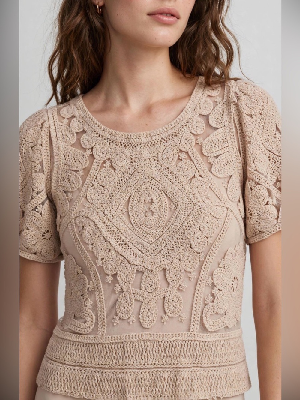 Ultra Pink Crochet Lace Crop Top in Taupe